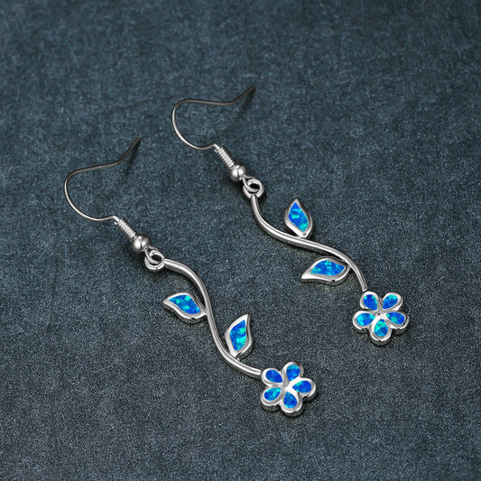 Blue Opal Flower Earrings