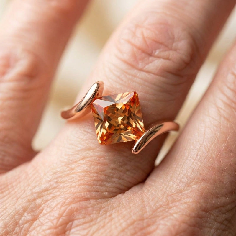 Rose Gold Pyramid Cut Orange Gem Ring