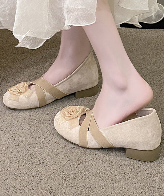 Apricot Cross Strap Splicing Suede Flat Feet Shoes
