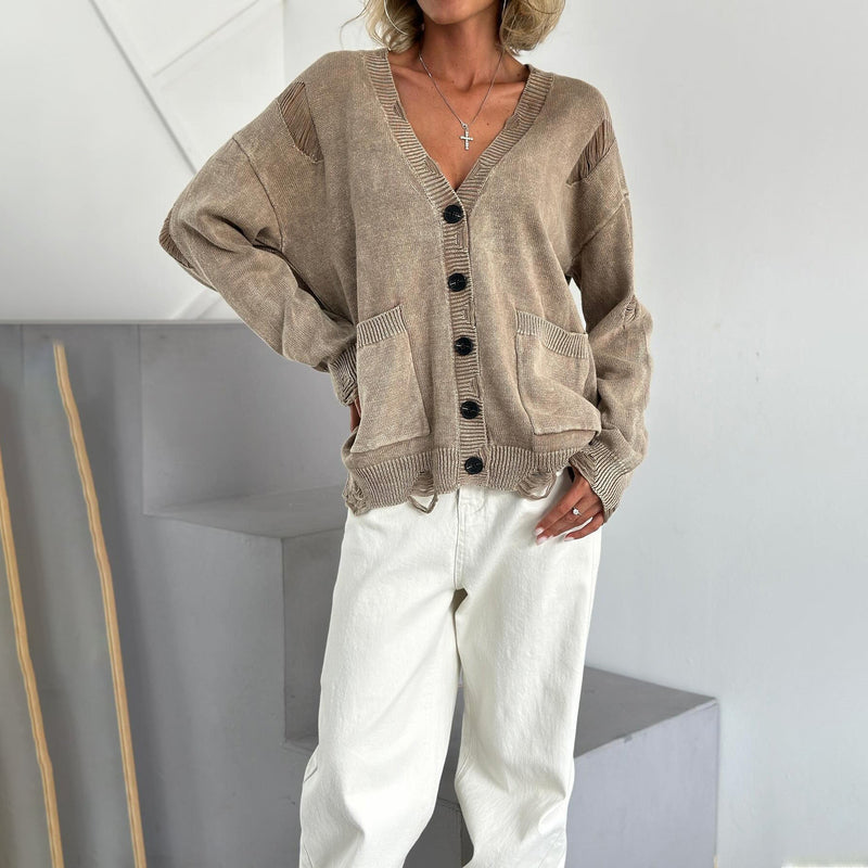 Distressed Washed Woolen Cardigan