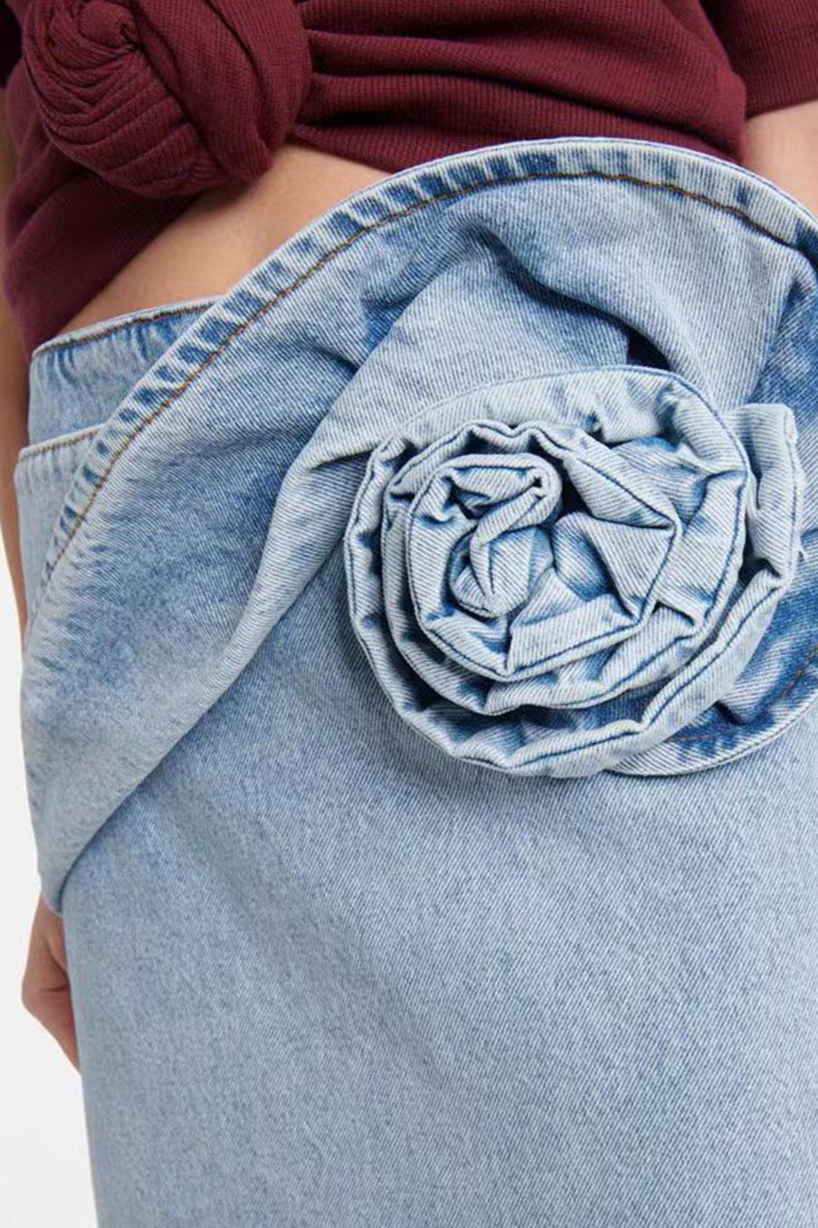 Ruched Rose Denim Skirt