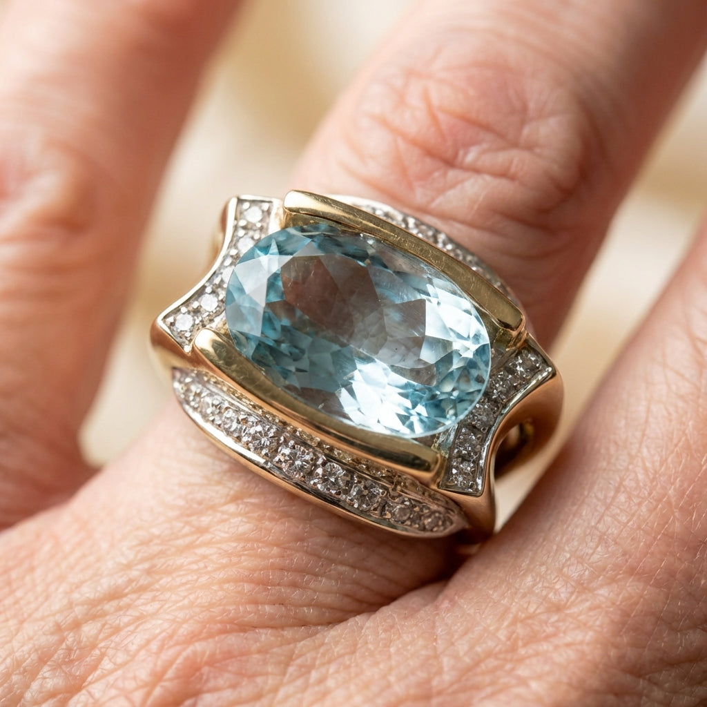 A Vintage Style Oval Aquamarine Accent Ring