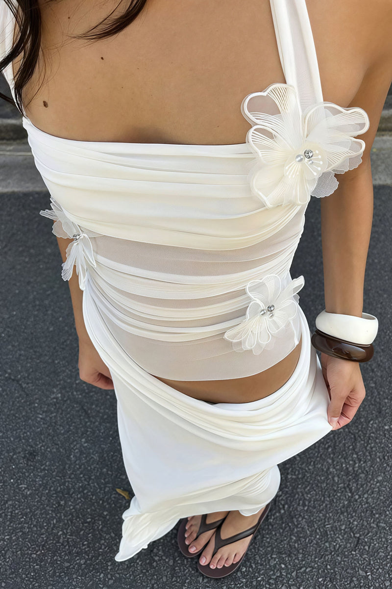 3d Patchwork Halter Slim Cutout Waist Maxi Dress