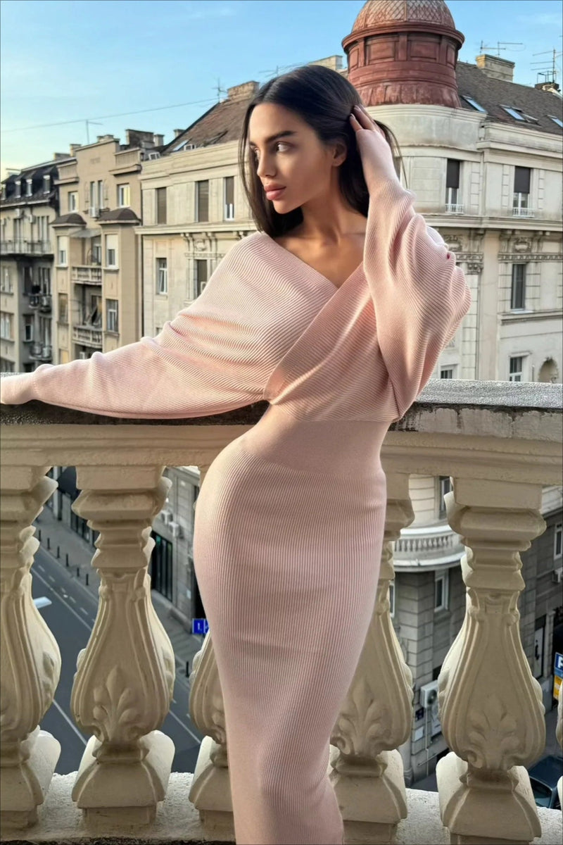 Deep V Backless Knit Sweater Dress