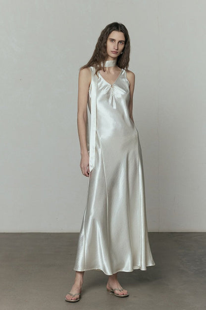 Simple Satin V Neck Loose Maxi Dress