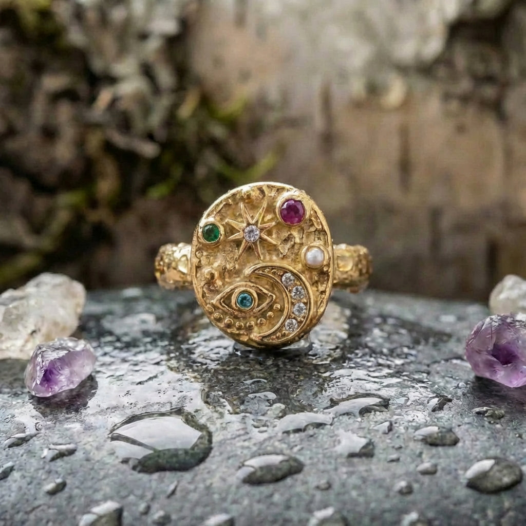 Vintage Gold Colorful Inlaid Stone Ring