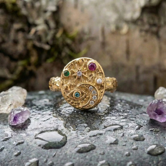 Vintage Gold Colorful Inlaid Stone Ring