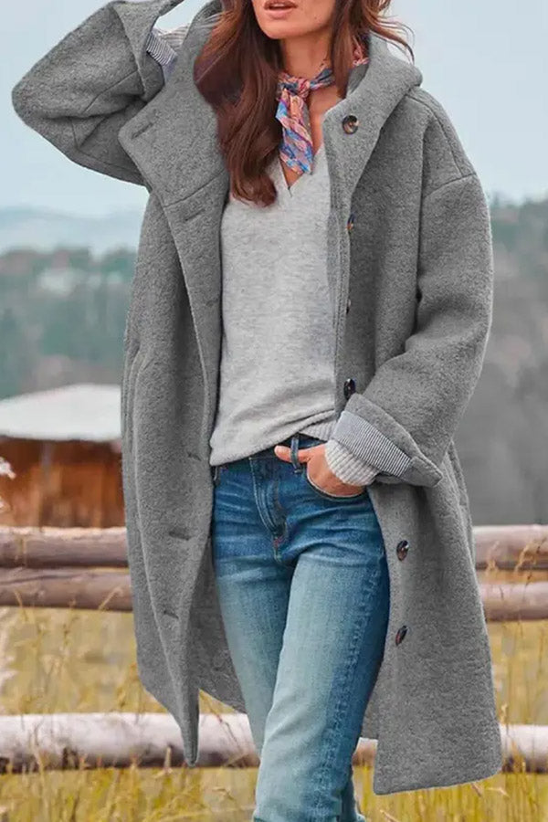 Loose Color Hooded Single-breasted Woolen Coat