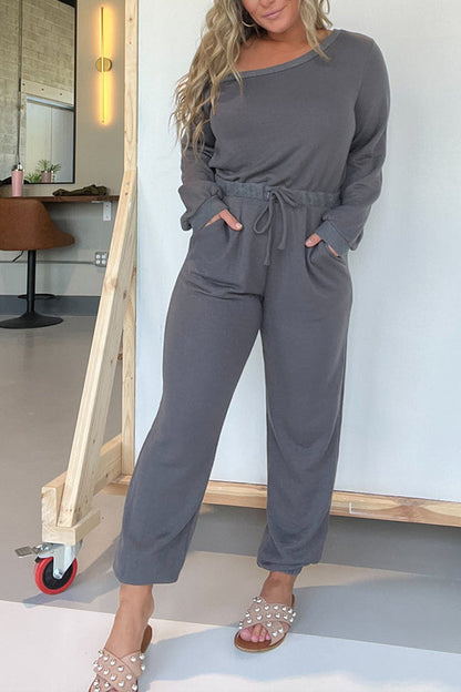 Dare Me Off the Shoulder Jumpsuit Charcoal