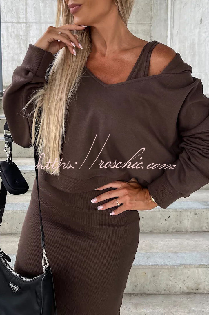 Around the World Hooded Sweatshirt and Slip Maxi Skirt Two Piece Set
