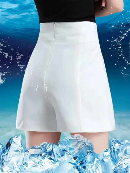Suit Shorts High Waist A-line Shorts Spring Summer Loose Wide Leg Chiffon Shorts Lady Black White