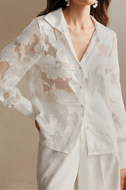 Embroidered Turtleneck Spring-summer Blouse