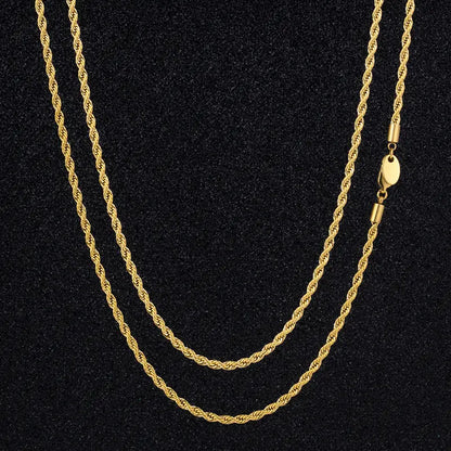 Gold Plated Rope Chain Necklace – 3mm Stainless Steel