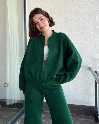 Urban - Green Zippered Cardigan and Trousers Set