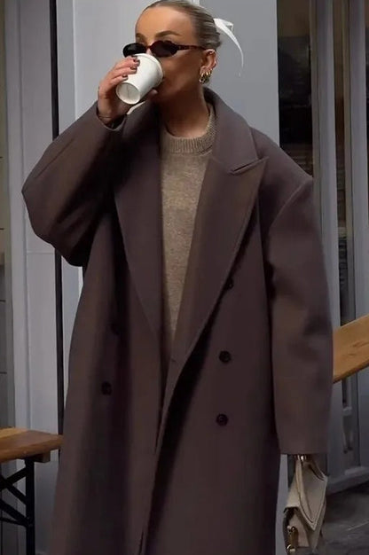 Color Double-breasted Long Overcoat