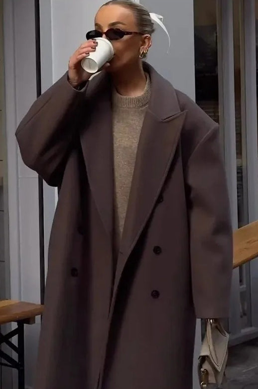 Color Double-breasted Long Overcoat