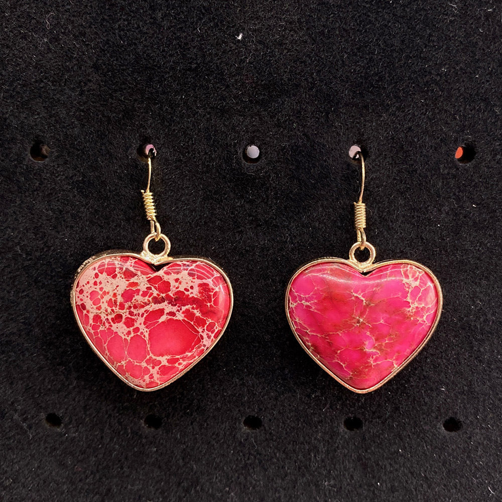 Pink Marble Heart Earrings