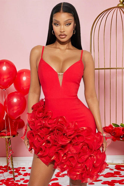 Spaghetti Strap Ruffled Asymmetric Mini Dress