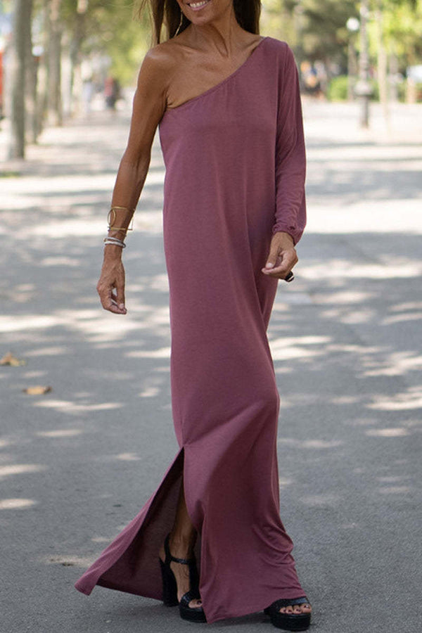 Side to Side One Shoulder Statement Maxi Dress