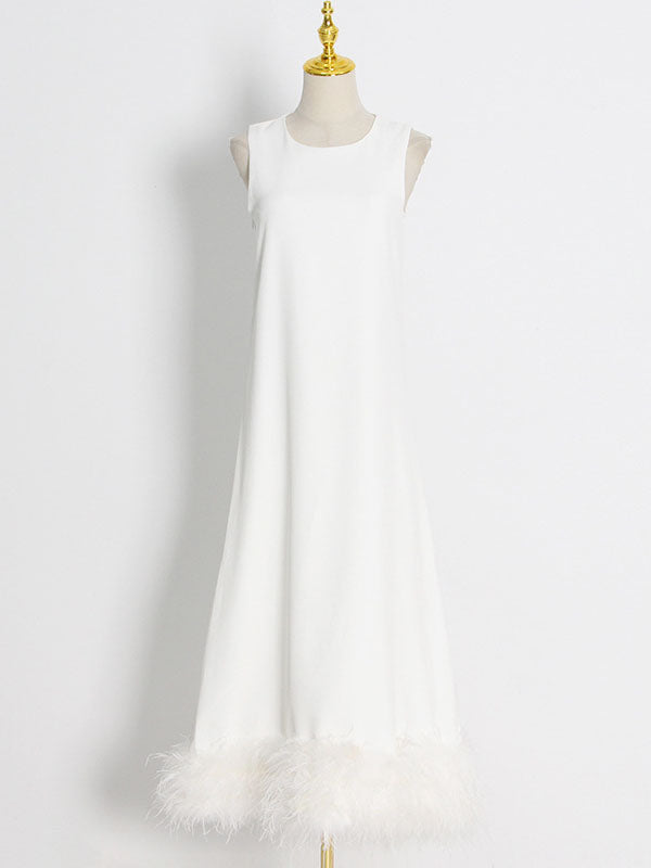 Simple Sleeveless Loose Feathers Color Midi Dresses