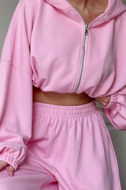 Loose Fit Hoodie Cinched Waist Jogger Pants Set