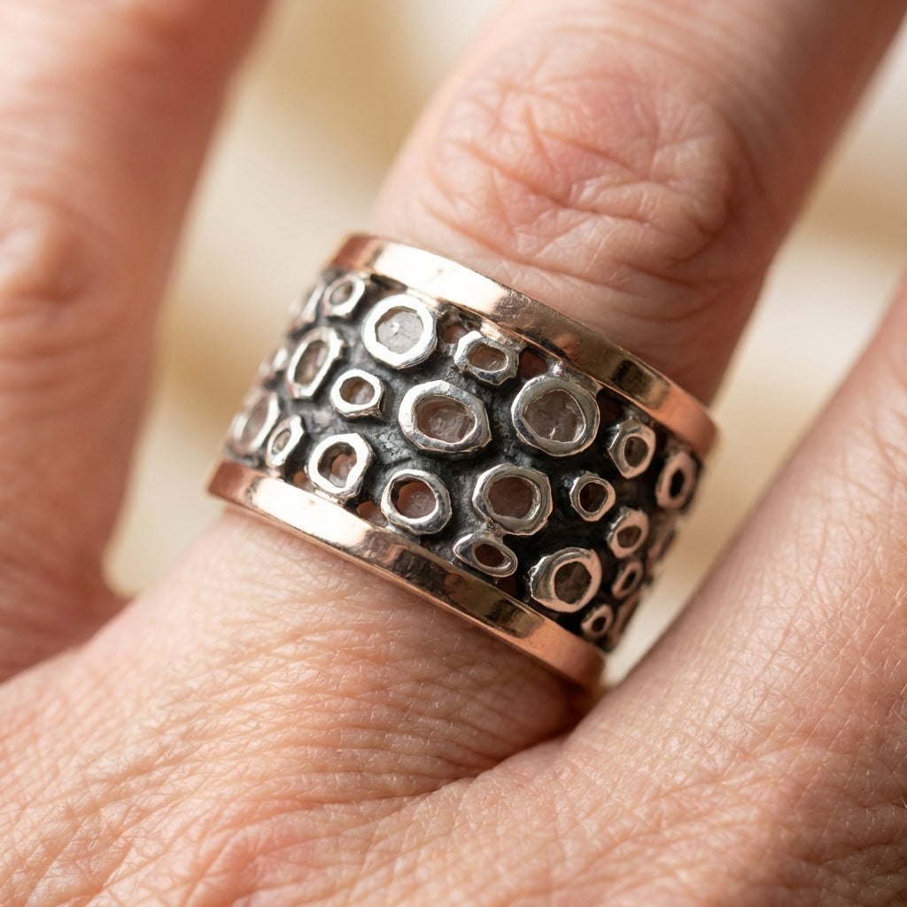 Vintage Silver Hollow Thick Ring