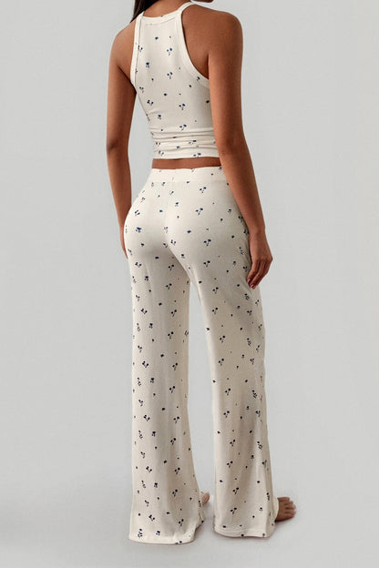 Print Spaghetti Strap Top Straight Leg Pants Set