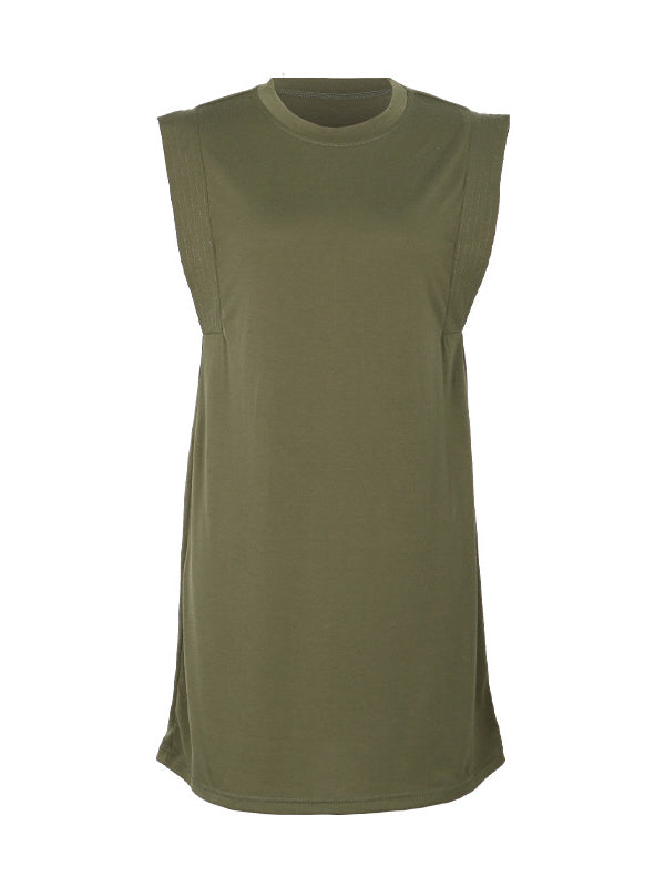 A-line Loose Color Split-joint Round-neck Mini Dresses