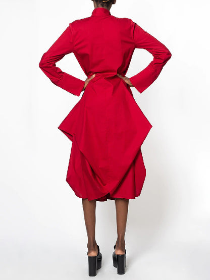 Stylish Loose Stand-collar Long Sleeves Midi Dress