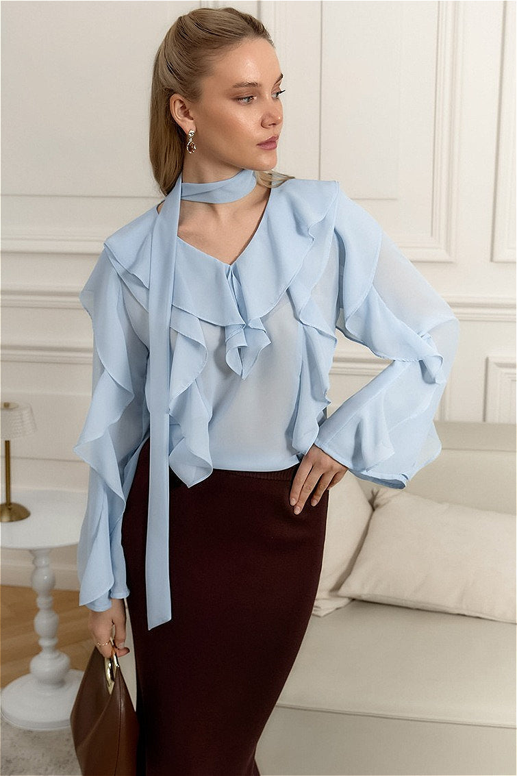 Chiffon Ruffled Tie Blouse