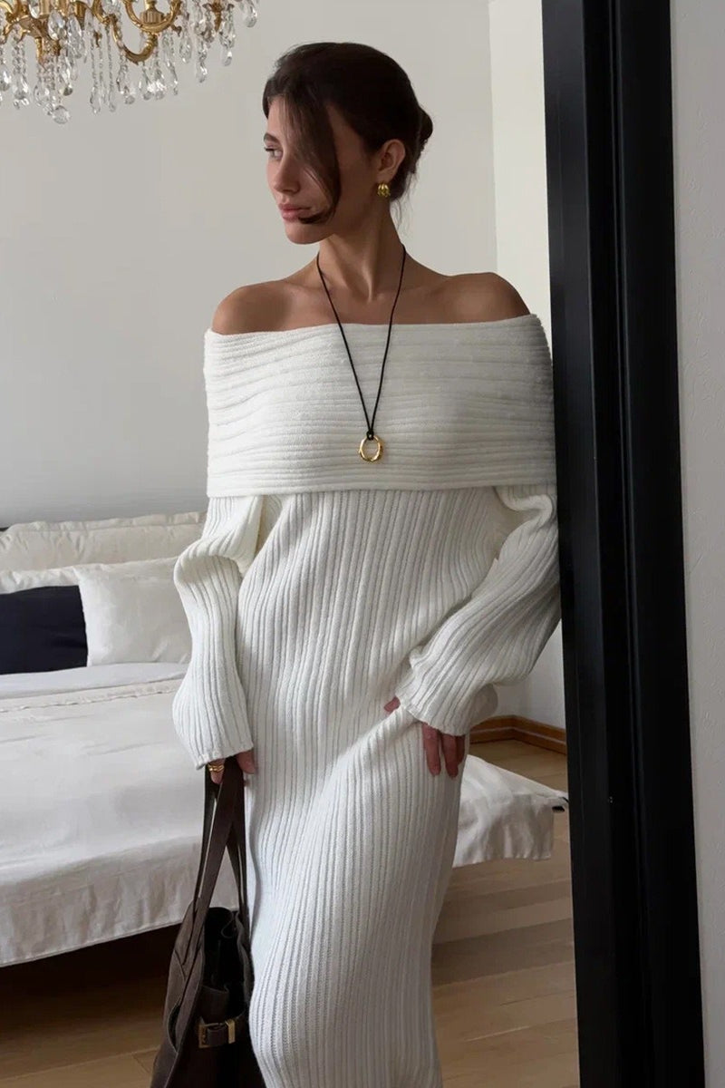 Minimalist Off Shoulder Bodycon Knit Maxi Dress