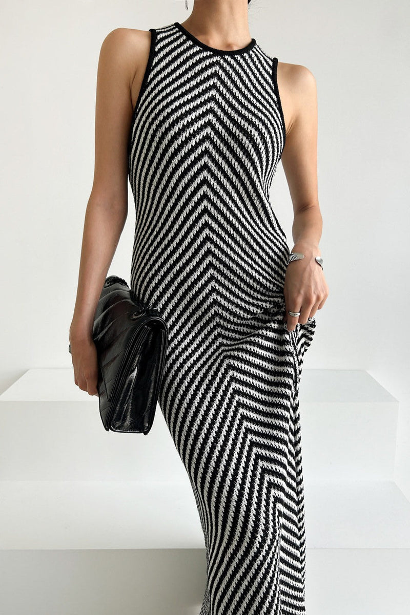 Sleeveless Striped Knit Sweater Dress
