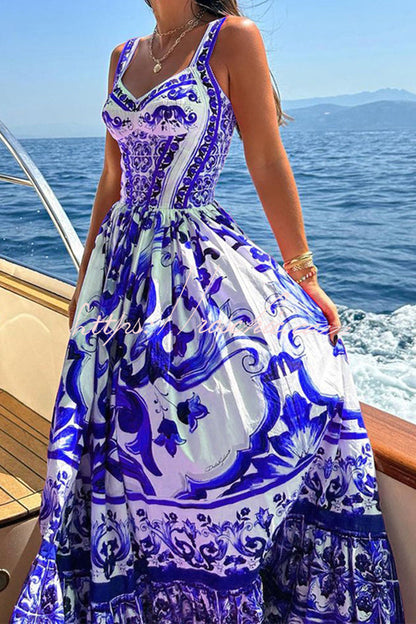 Print Suspender Patchwork Maxi Dress