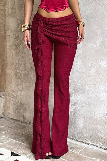 Lace Ribbon Slim Flare Pants