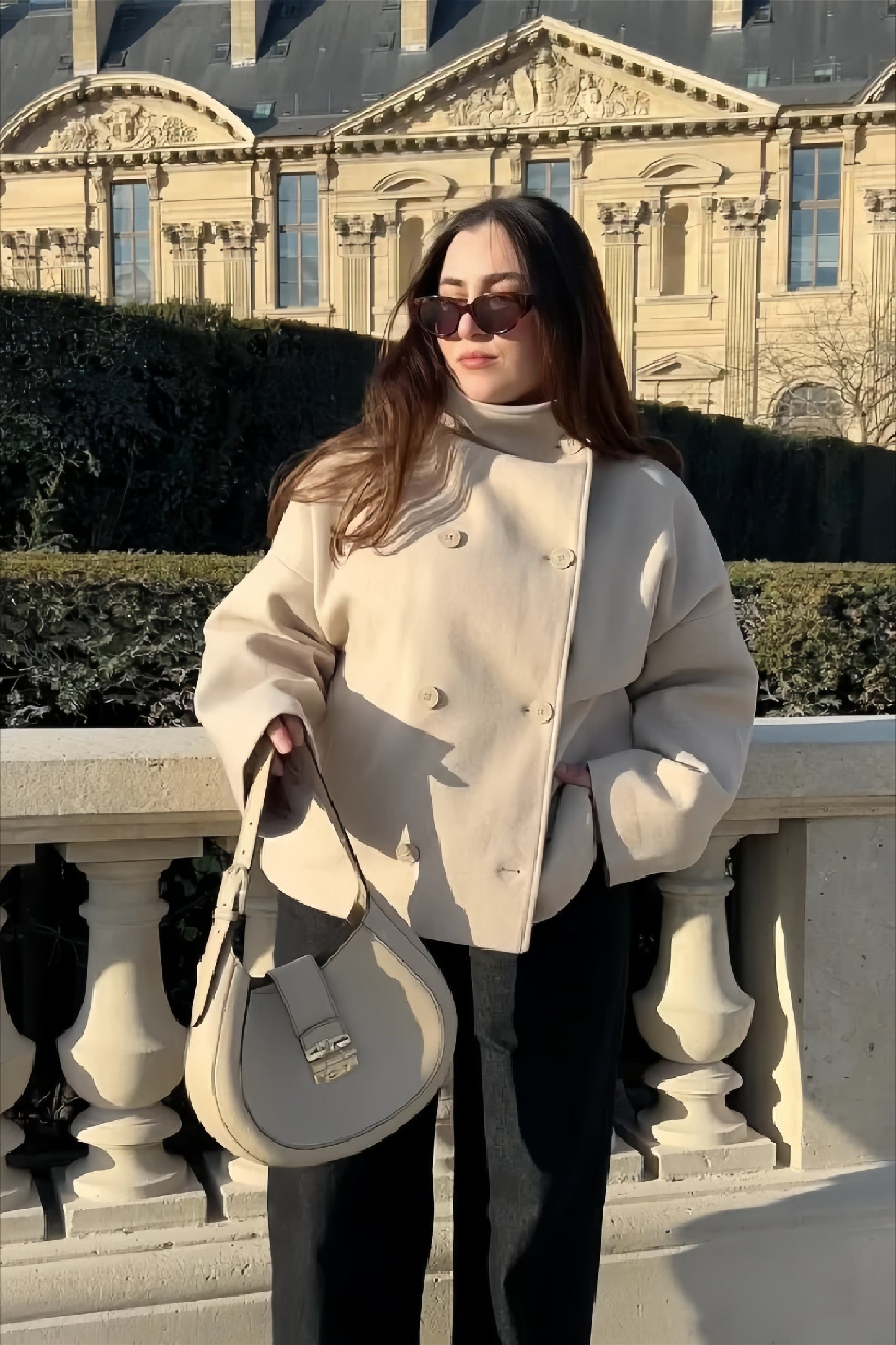 Wool Button High Collar Coat