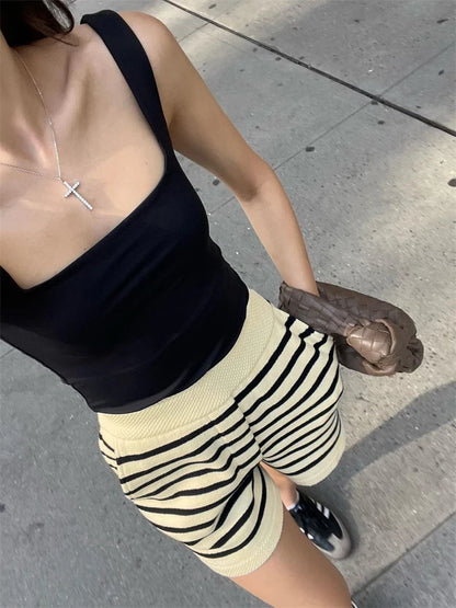Striped Knit 2 Piece-set Shorts Zebra Printed Cardigan and High Waist Patchwork Shorts Sets Knitwear Outfits
