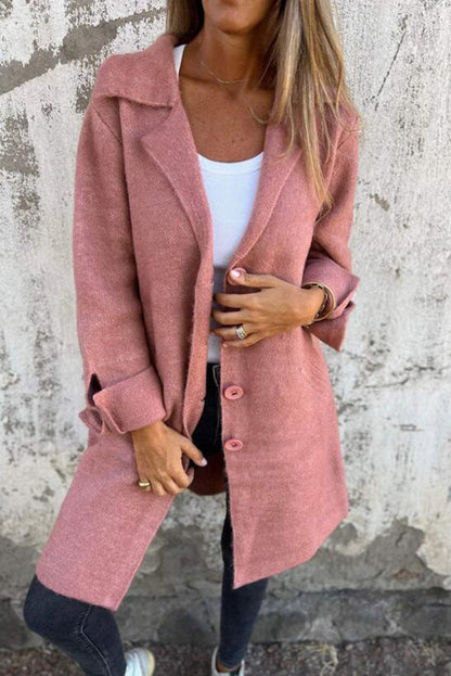 Color Lapel Pocket Single Breasted Midi Coat