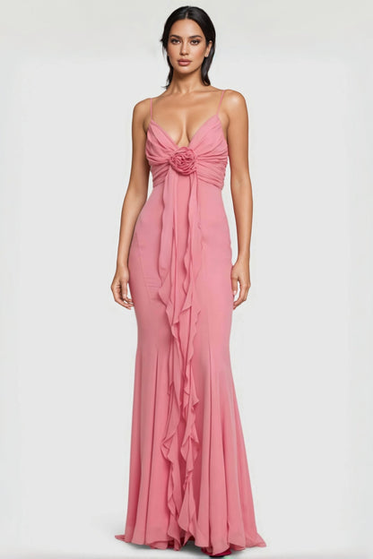 Xinia Pink 3d Flower Backless Maxi Dress