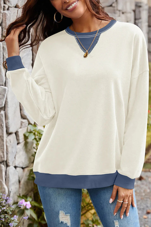 Fashionable Contrasting Color Loose Long-sleeved Sweatshirt
