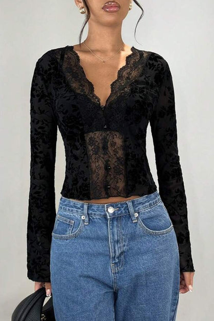 Leopard Print Lace-paneled Blouse
