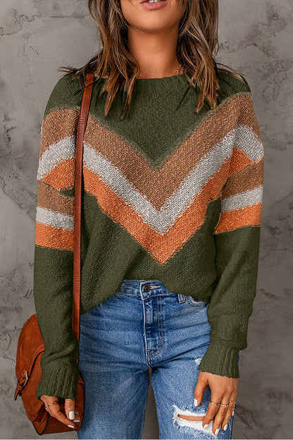 Chevron Drop Shoulder Knit Sweater