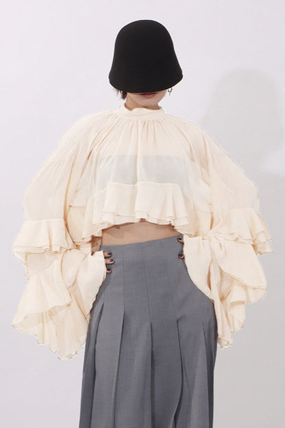 Ruffle Inserted Drop Shoulder Blouse