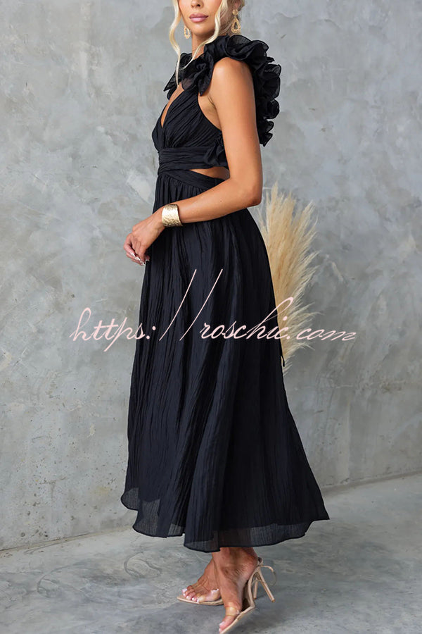 Luxe Lady Ruffle Detail Back Lace-up Elastic Waist Maxi Dress