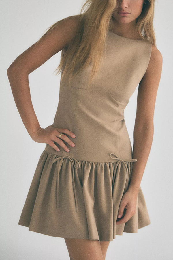 Velvet Bow Embellished Sleeveless Mini Dress