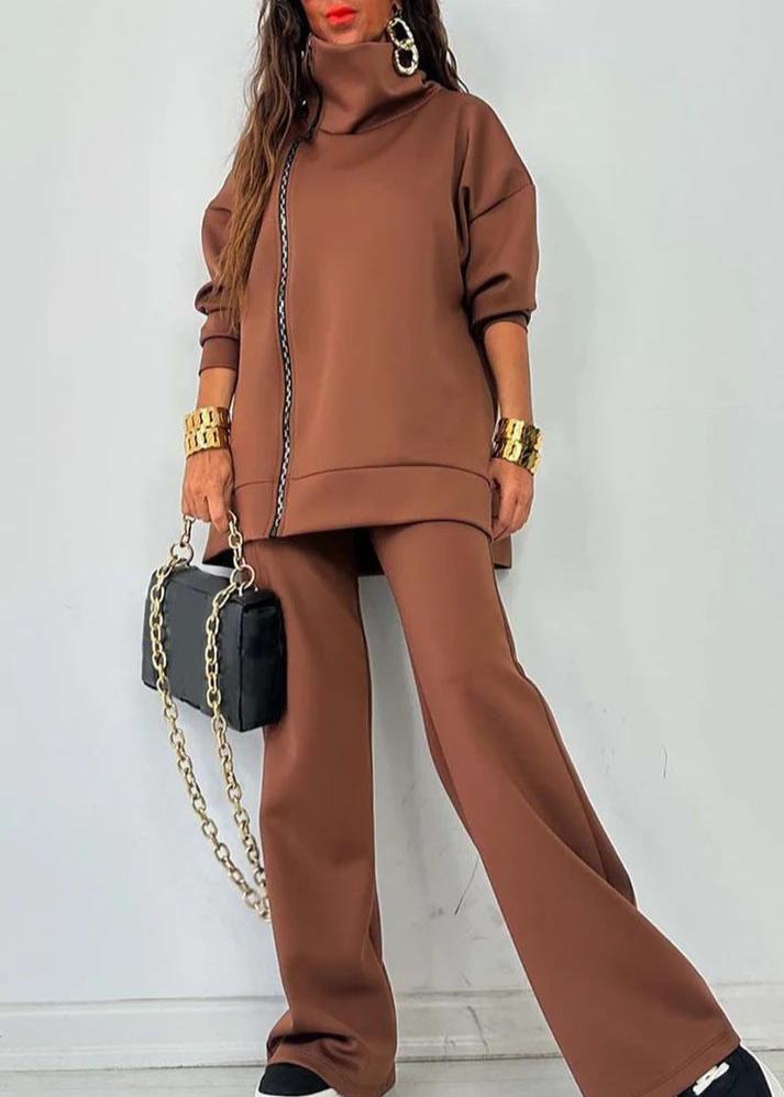 Loose Zip Sweatshirt Wide Leg Pants Suit