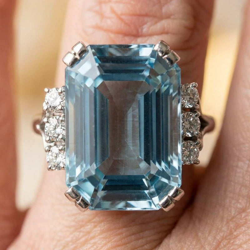 Vintage Blue Cubic Zirconia Silver Ring