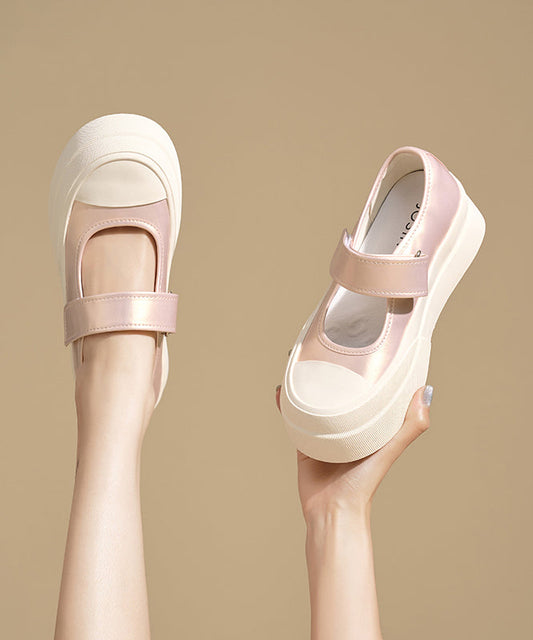 Pink Buckle Strap Splicing Platform Flat Feet Shoes