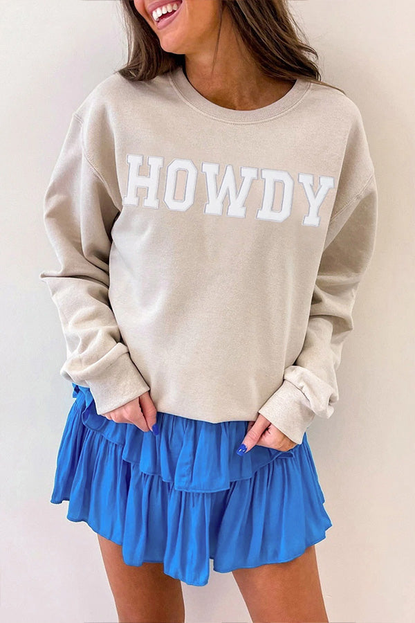 Gray Howdy Drop Shoulder Graphic Sweatshirt