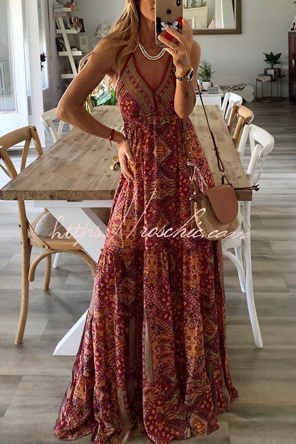 Celeste Printed Strap Elastic Waist Maxi Dresses