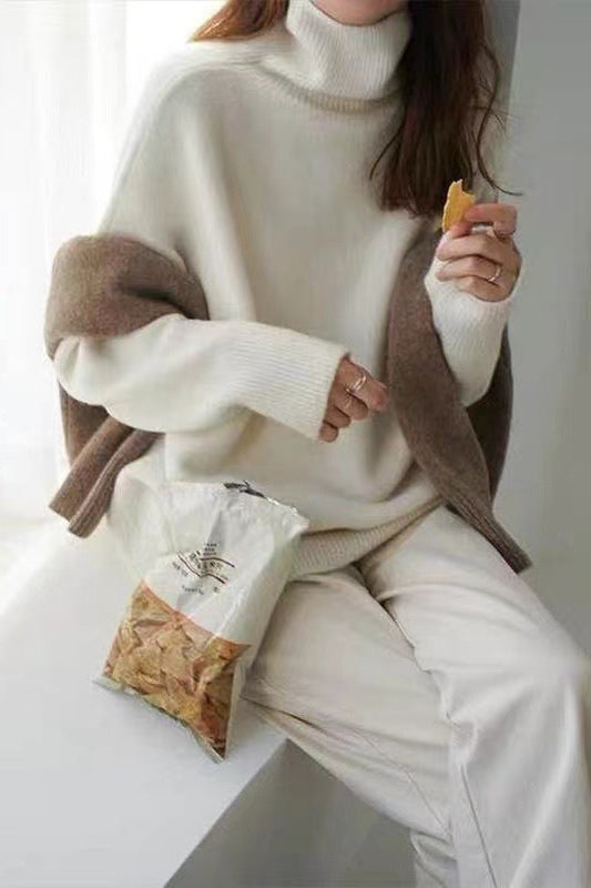 Minimalist Turtleneck Color Loose Fit Knit Sweater